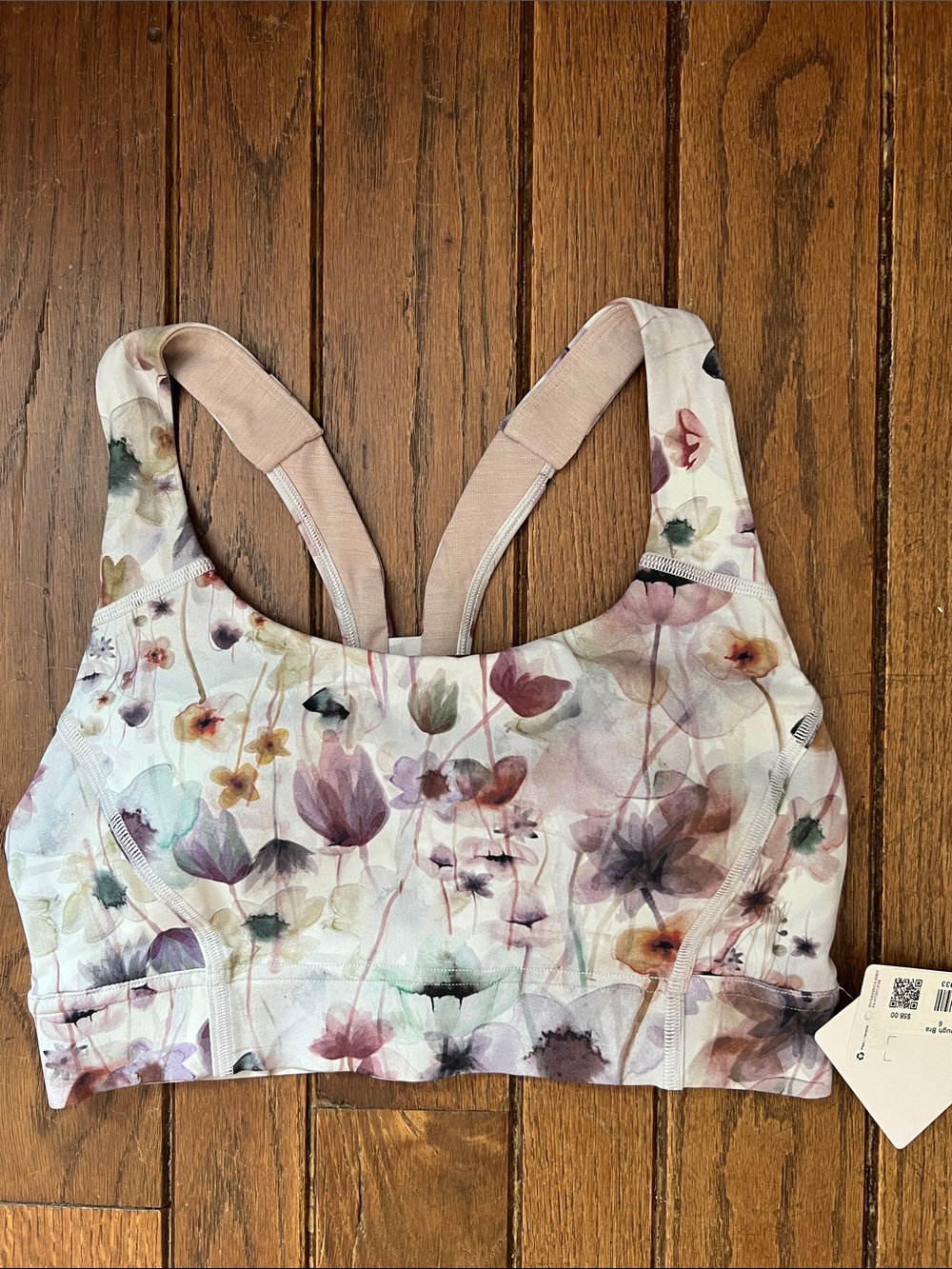 Lululemon Watercolor Floral Power Through Sports Bra Size 6 NWT